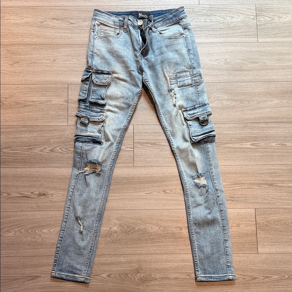 Stylish Light Blue Skinny Cargo Jeans